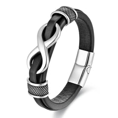 Classic Stainless Steel Leather Bracelet For Mens Chain Wristband Business Charm Jewelry Accessories for Dad Boyfriend
