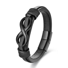 Classic Stainless Steel Leather Bracelet For Mens Chain Wristband Business Charm Jewelry Accessories for Dad Boyfriend