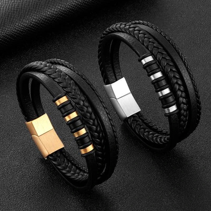 Charm Braid Rope Bracelet For Men Stainless Steel Magnetic Buckle Genuine Leather Bracelets & Bangles Male Female Jewelry
