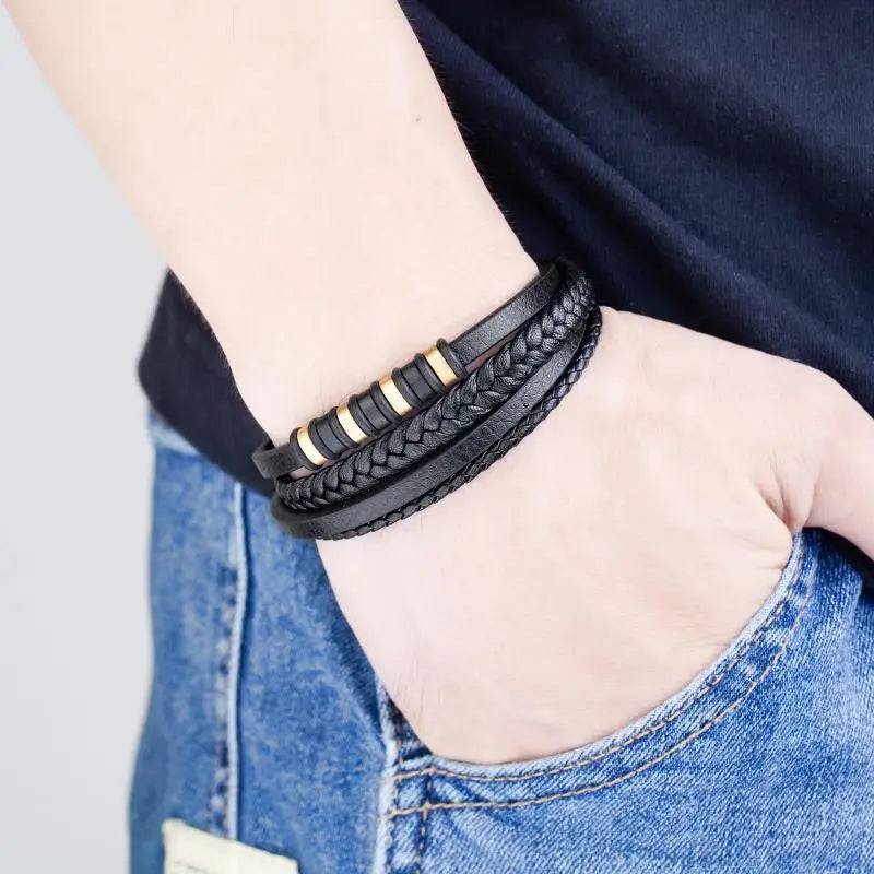Charm Braid Rope Bracelet For Men Stainless Steel Magnetic Buckle Genuine Leather Bracelets & Bangles Male Female Jewelry