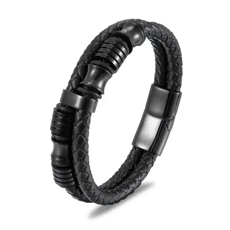 Charm Braid Rope Bracelet For Men Stainless Steel Magnetic Buckle Genuine Leather Bracelets & Bangles Male Female Jewelry
