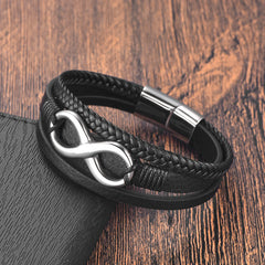 Classic Stainless Steel Leather Bracelet For Mens Chain Wristband Business Charm Jewelry Accessories for Dad Boyfriend