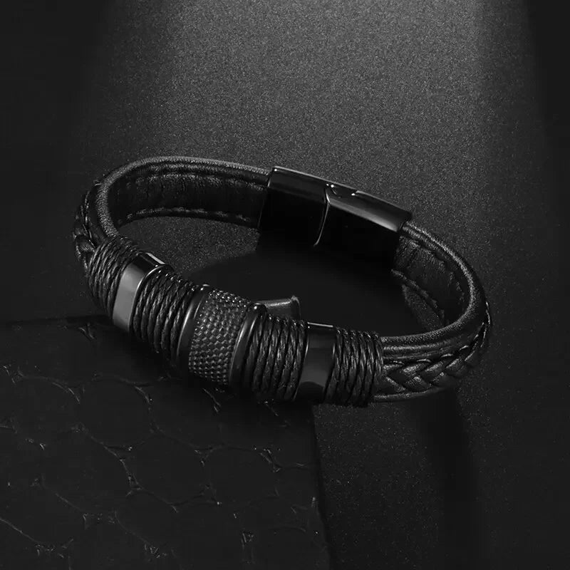 Charm Braid Rope Bracelet For Men Stainless Steel Magnetic Buckle Genuine Leather Bracelets & Bangles Male Female Jewelry