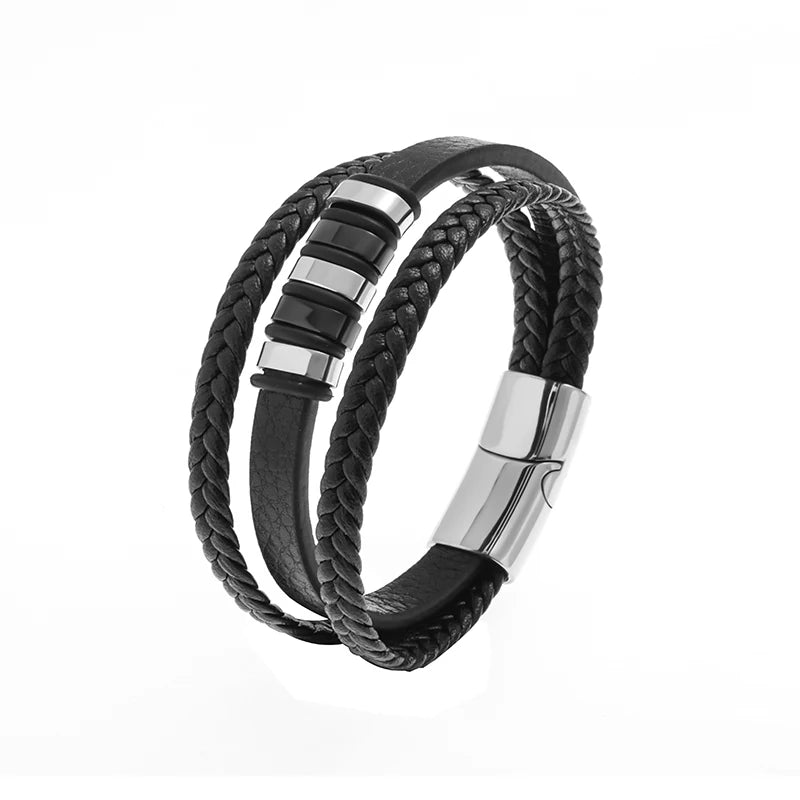 Charm Braid Rope Bracelet For Men Stainless Steel Magnetic Buckle Genuine Leather Bracelets & Bangles Male Female Jewelry
